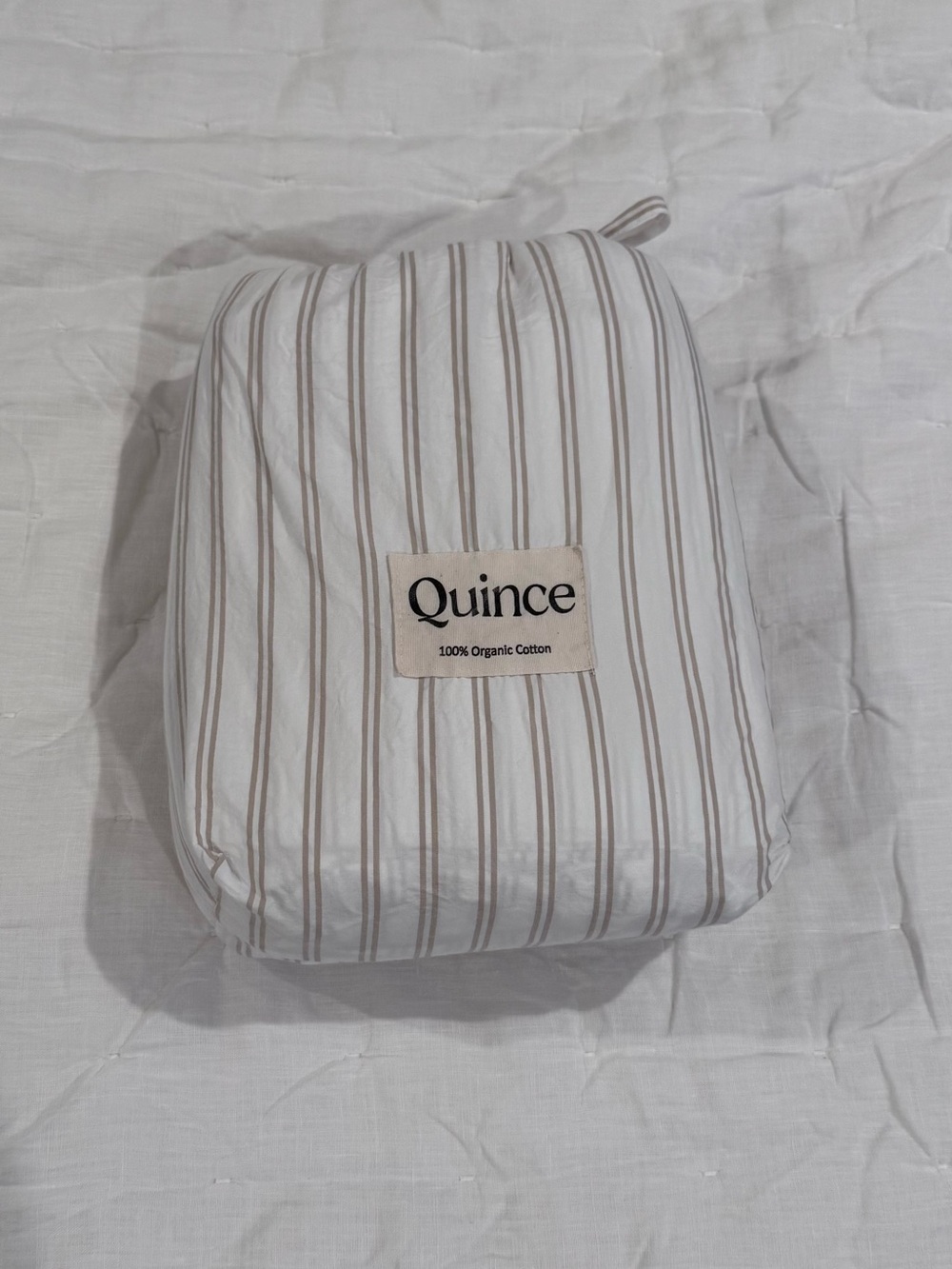 Quince Organic Crisp Percale Duvet Cover King/Cal King Double Stripe Toffee NWOT